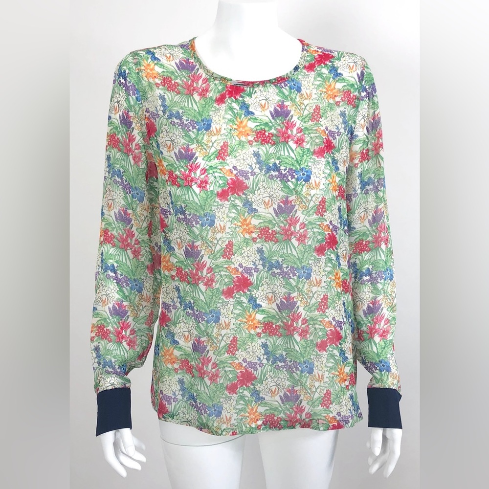 Equipment Femme Silk Sheer Floral Top Blouse Long Sleeve
